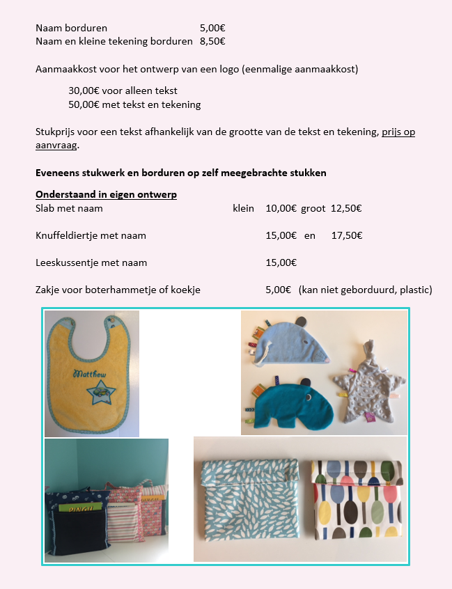 prijslijst borduurwerken